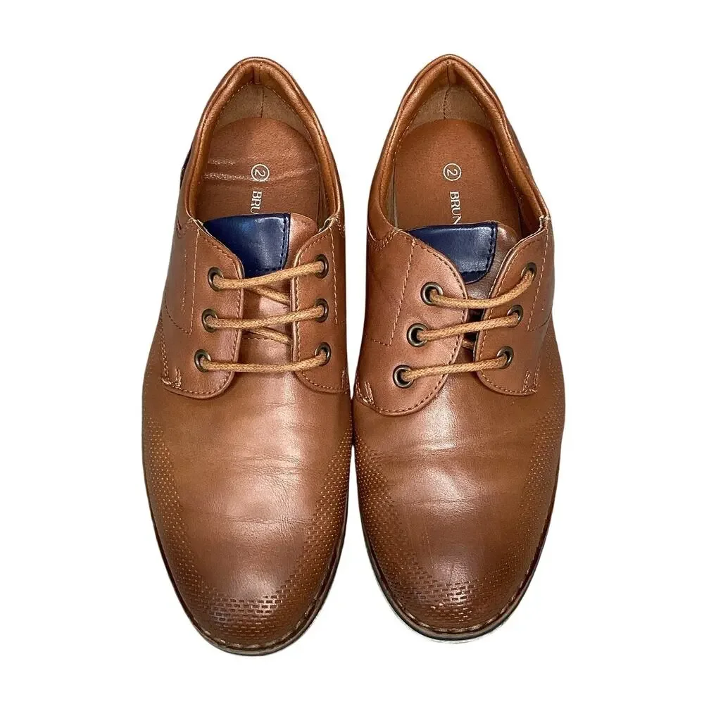 Bruno Marc Boys Brown Dress Shoes Size 2 Oxford Lace-Up Formal Shoes EU 33.5